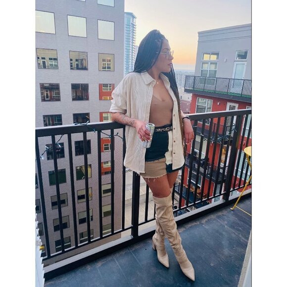 Black Gray‎ Colorblock Patchwork Denim Distressed Ripped Mini Bodycon Jean Skirt - Picture 4 of 6